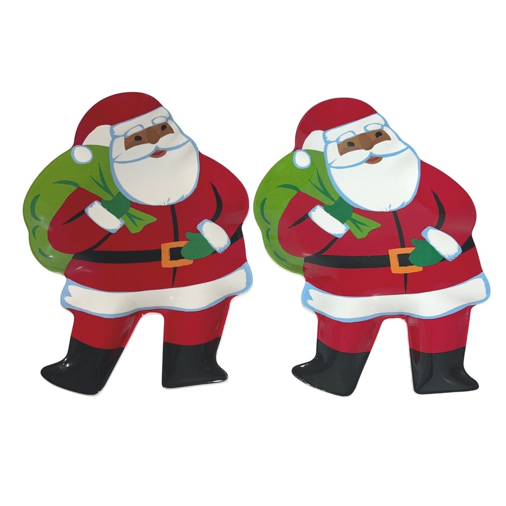Set of 2 Dark Skin Santa Claus Shaped Snack Plates WonderShop Christmas Holiday‎